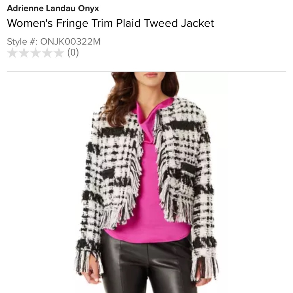 Adrienne Landau Black and White Tweed Suit Jacket Fringe Trim
